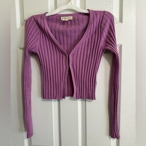 Happily Grey Lavender Ribbed Cardigan Sweater